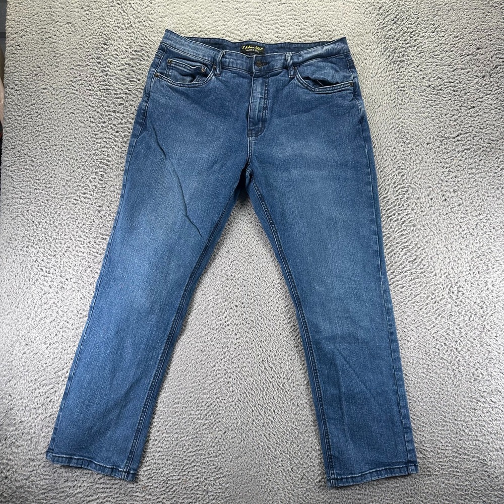 Urban Star Jeans Men's 36x30 Blue Cotton‎ Denim Straight Faded Workwear Stretch
